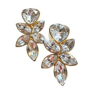 Vintage Napier Gold Tone Marquise Crystal Rhinestone Dangle Designer Earrings